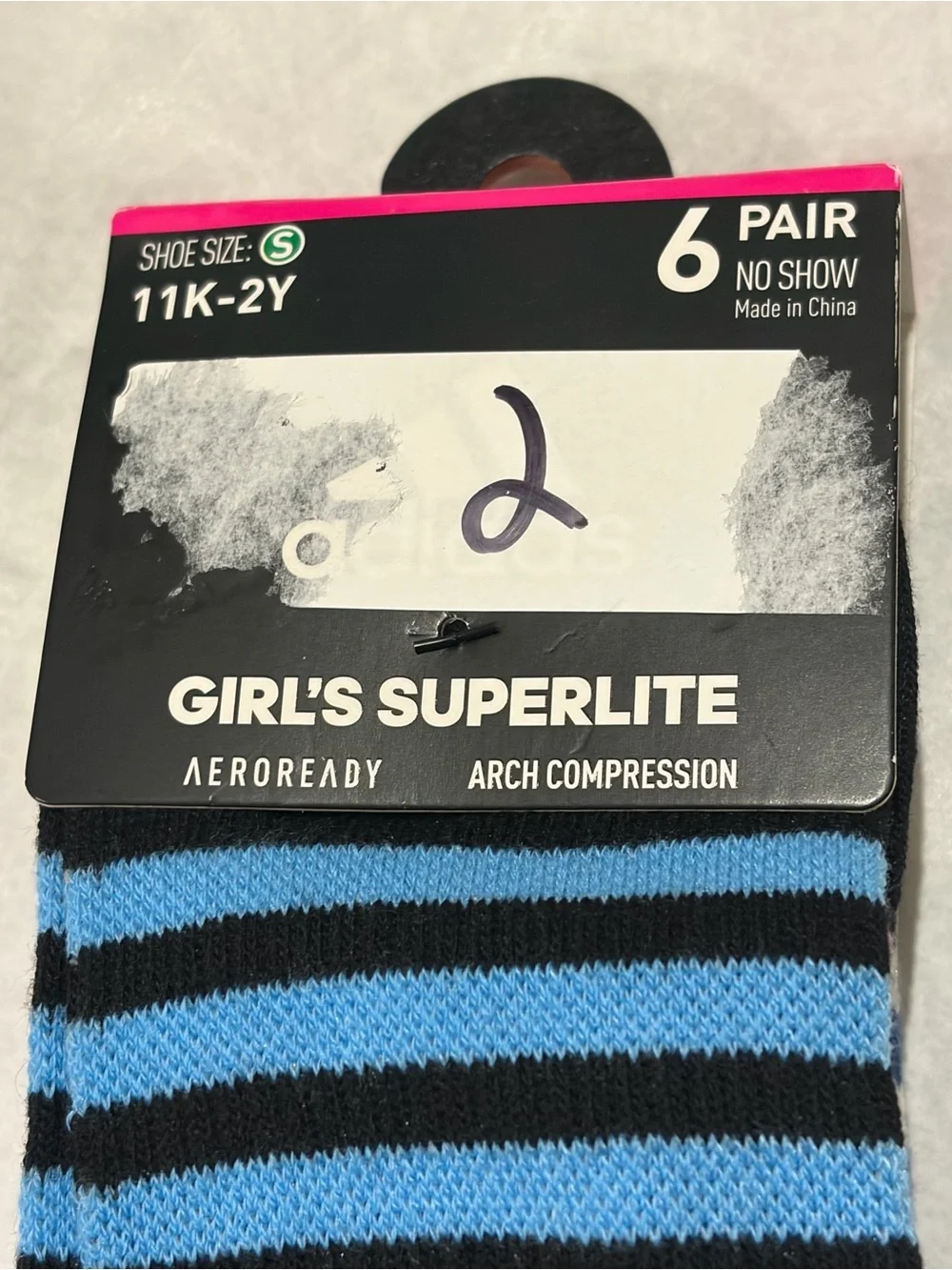 adidas Girls Superlite Aeroready Arch Compression No-Show Socks 6 Pairs 11K-2Y